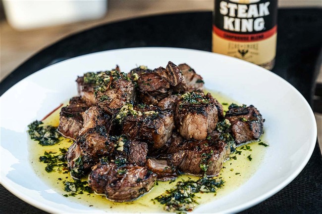 Image of Grilled Steak Kebabs with Garlic Herb Butter