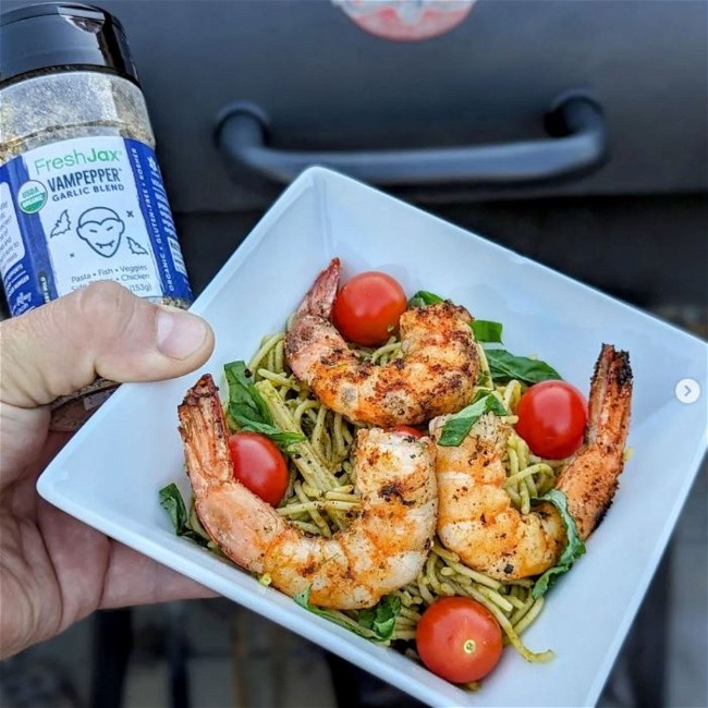 Image of Ales.n.Tails Pesto Spaghetti with Vampepper Shrimp