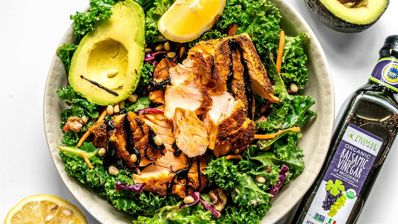 Image of Balsamic Glazed Salmon with Kale & Avocado Salad