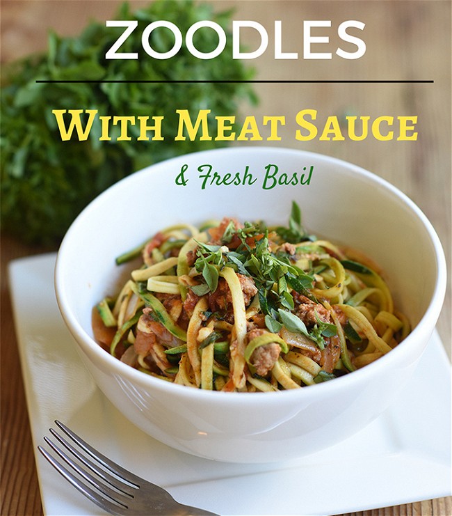 Image of Zoodles with Meat Sauce & Basil Recipe