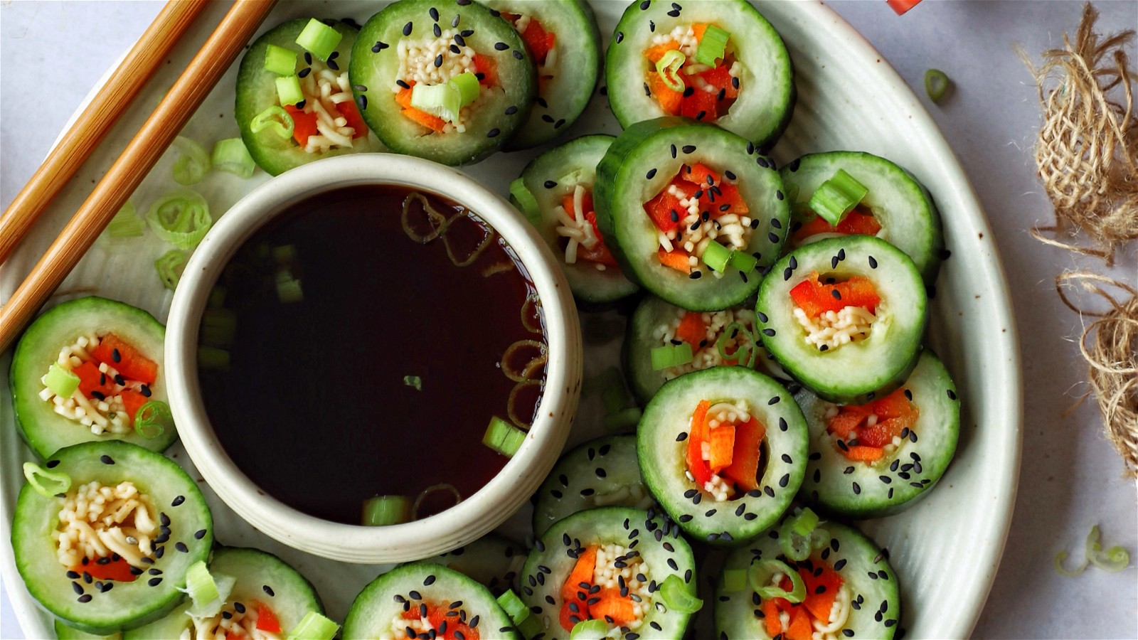 Vegan Stuffed Cucumber Sushi Roll (just stuff and slice!)