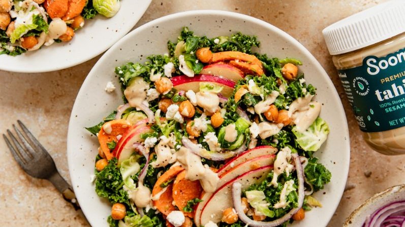 Image of Harvest Salad with Maple Dijon Tahini Dressing 