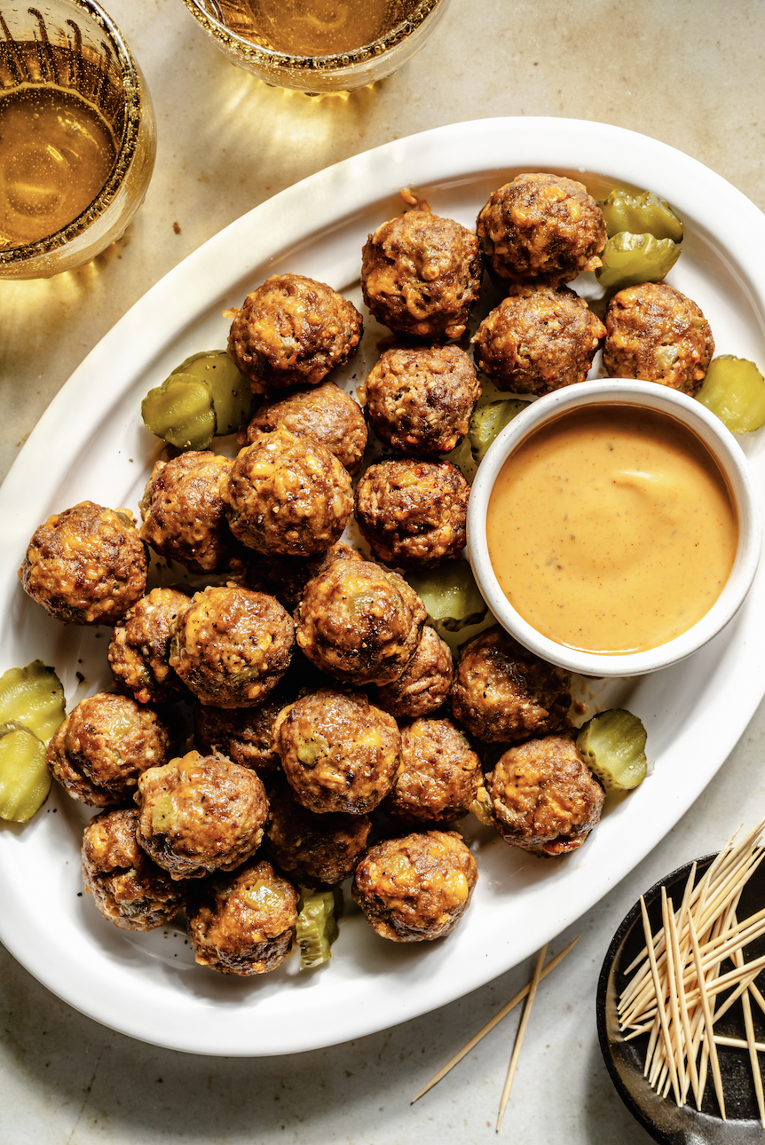 Image of Green Chile Cheeseburger Meatballs with Chipotle Ranch