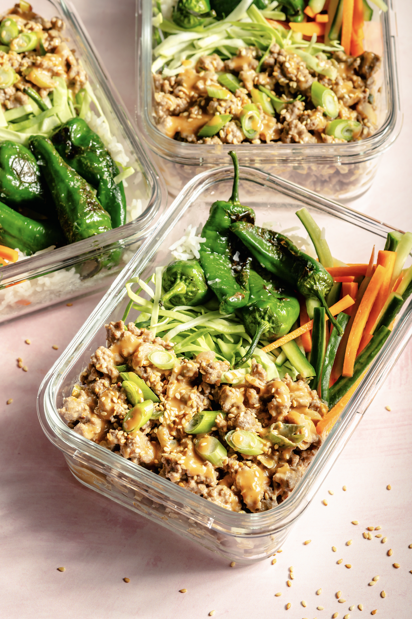 Image of Meal Prep Spicy Sesame Beef + Shishito Bowls