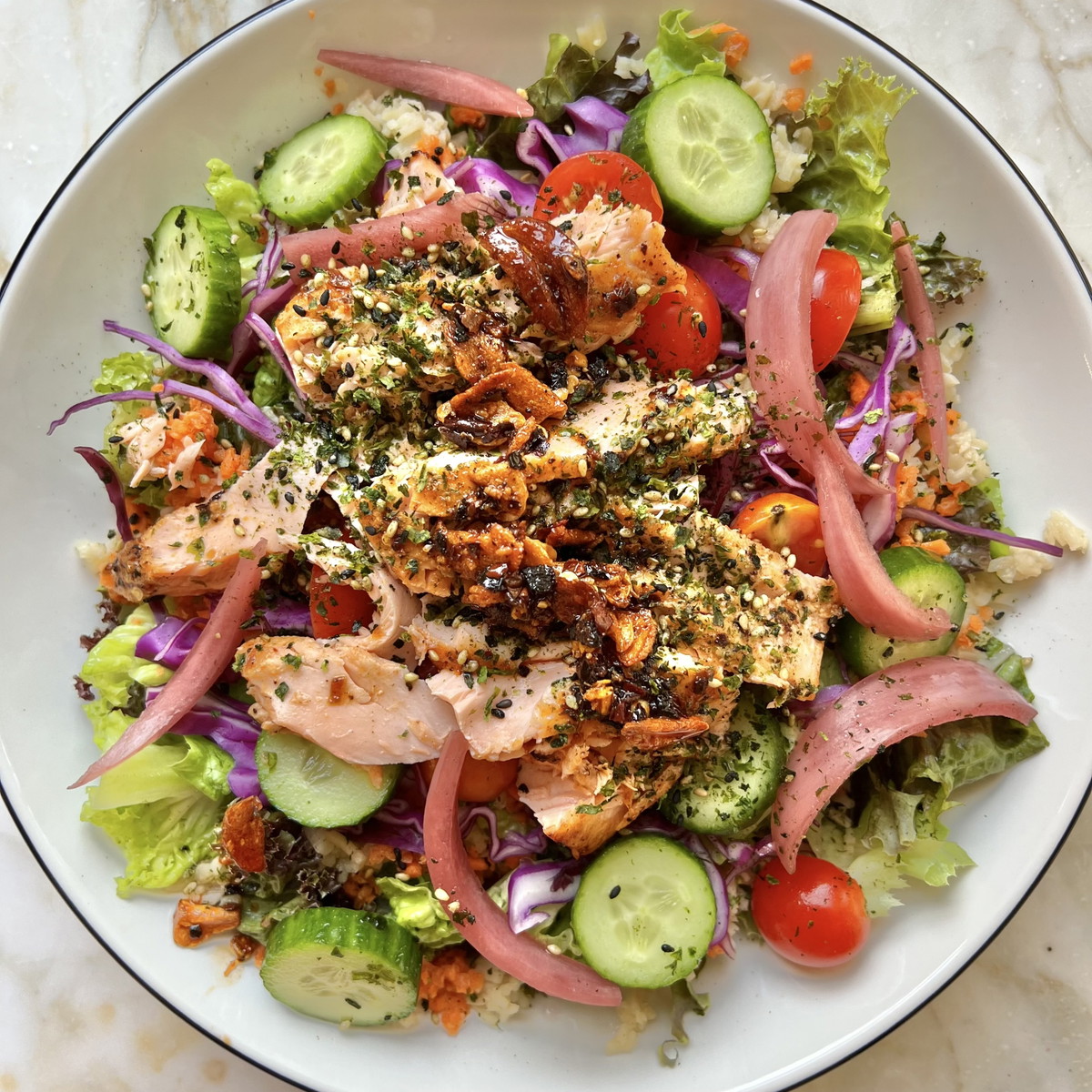 Salmon Salad with Chili Garlic Crisp