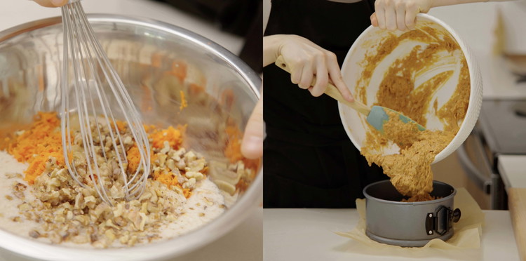 Image of Pour the dry ingredients into the wet mix, and whisk together until completely mixed.