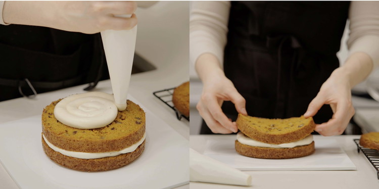 Image of Whip the cream before serving or directly pipe it on top of the cake using a piping bag.  You can also use the cream as a cake filling.