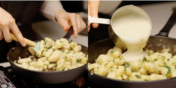 Image of Add the cooked gnocchi to the sauce and cook for...