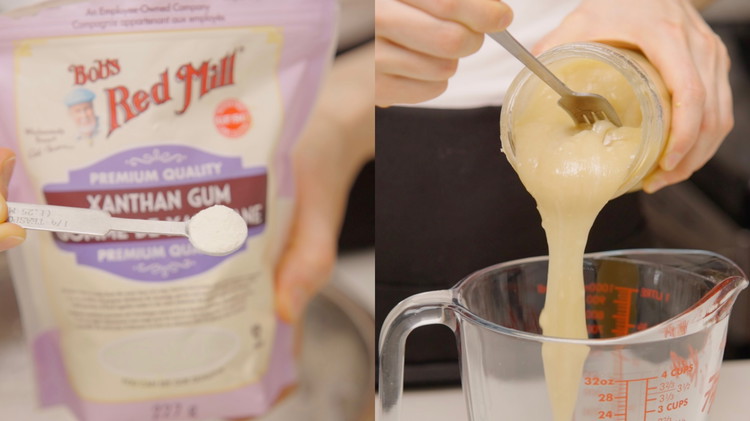 Image of Whip the coconut cream for about 2-3 minutes until it expands and becomes fluffy. Then add the xanthan gum to the coconut cream, and whip again. 
