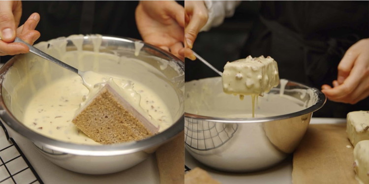 Image of Dip the frozen ice cream sandwiches, one at a time, into the melted chocolate mixture. Shake off as much excess chocolate as you can – to get a thin chocolate coating. (If the magic sauce hardens (cold room temperature), warm it...