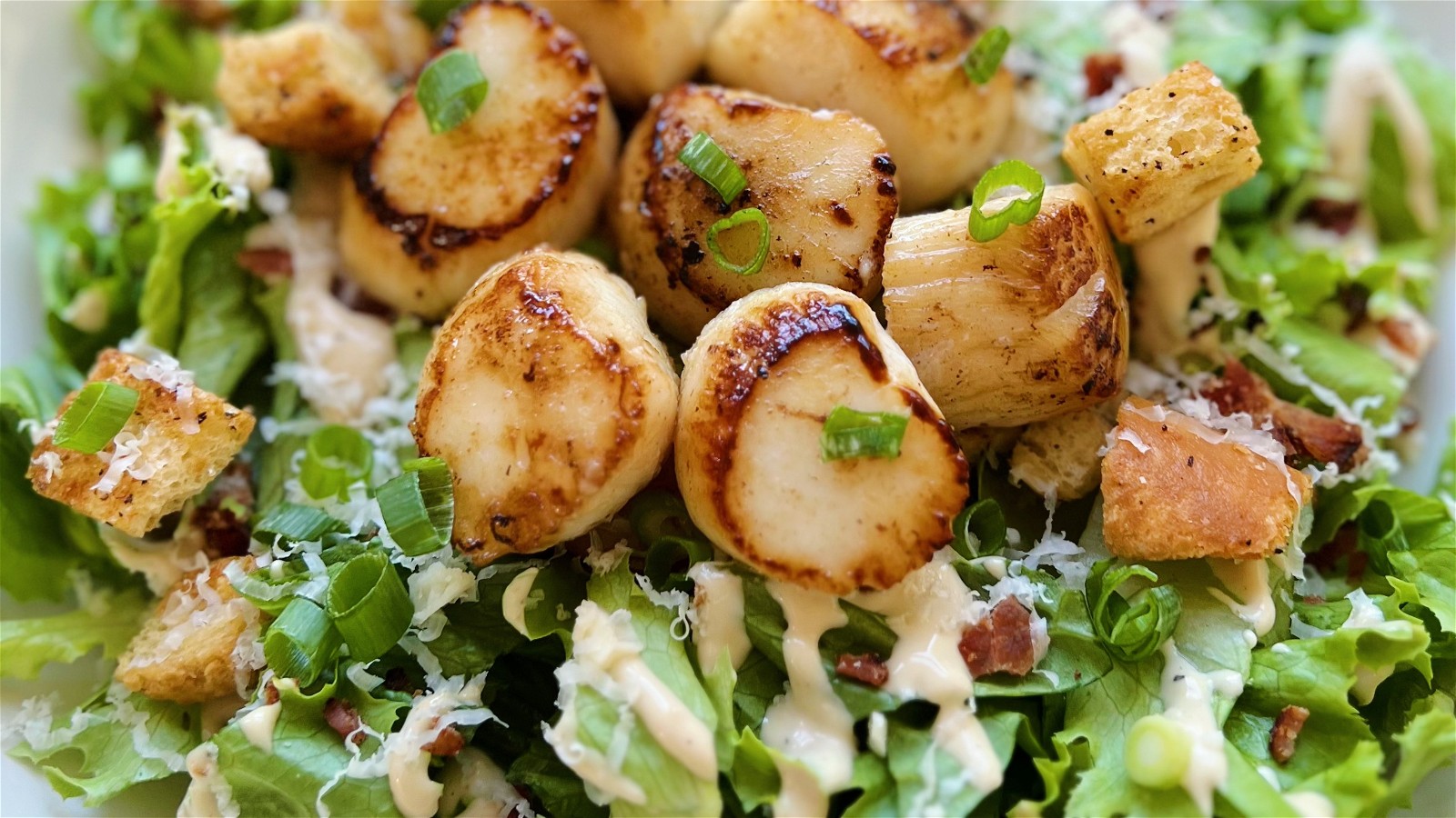 Image of Caesar Salad with Seared Scallops and Bacon