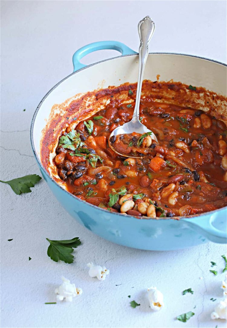 Vegetarian Chili with Popcorn Croutons — Dell Cove Spices &amp; More Co.