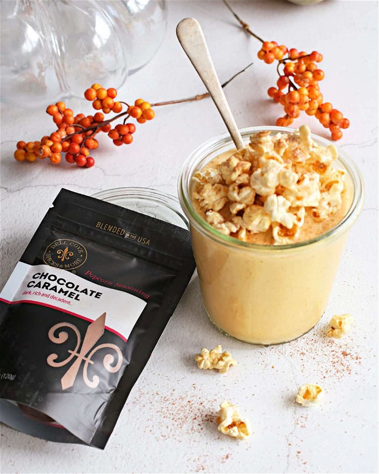 Image of Serve the smoothie topped with popcorn and chocolate caramel seasoning....