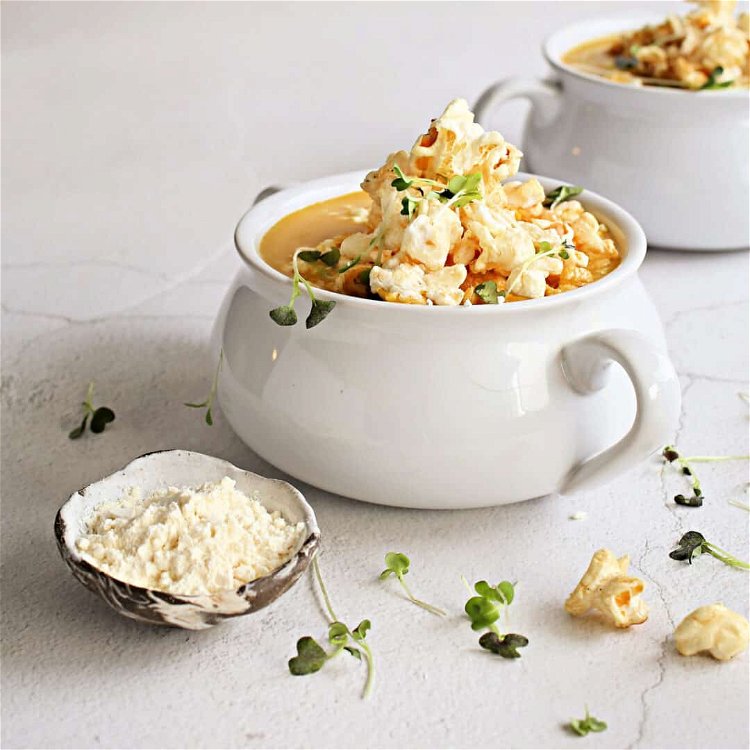 Image of Serve topped with the popcorn, crumbled feta or goat cheese,...