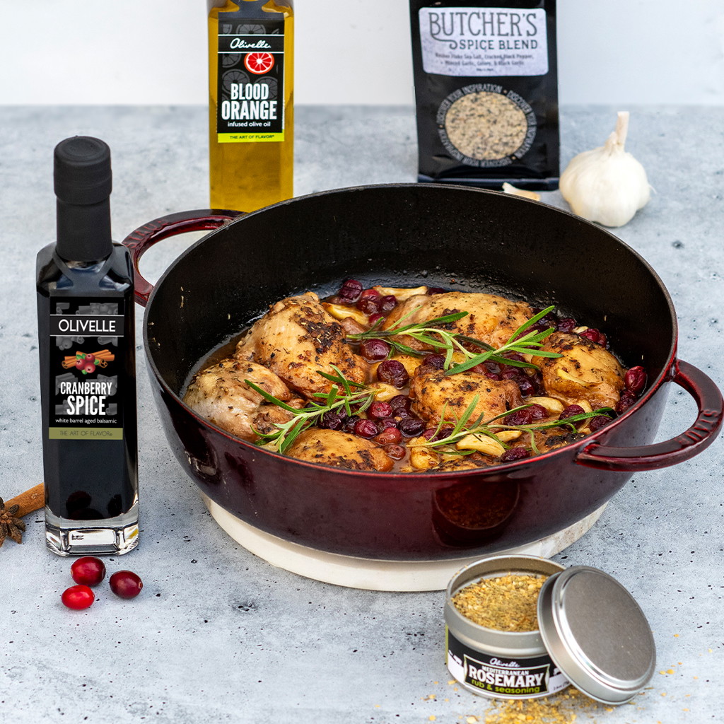One Pan Cranberry and Garlic Braised Chicken