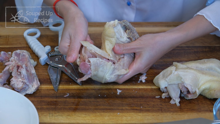 Image of Debone the chicken and cut the meat into bite-size pieces. You can remove the skin if you want but as a native Cantonese, I love the texture of the skin so I will keep it.