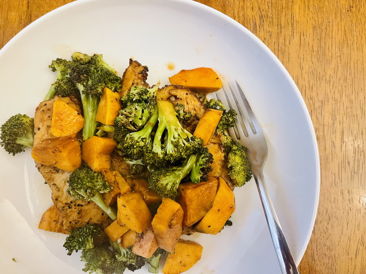 Sheet Pan Elderberry Balsamic Chicken & Veggie Bake