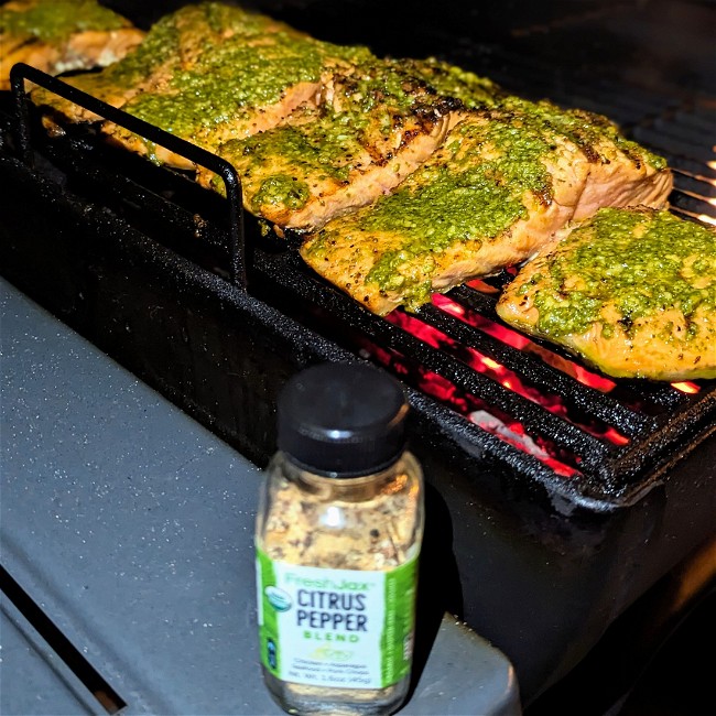 Image of Marc's Grilled Citrus Pepper Salmon with Pesto