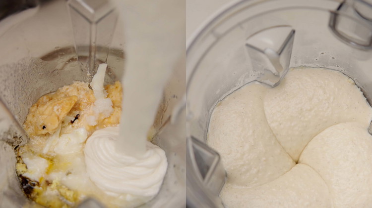 Image of In a blender, combine all ingredients except coconut milk, agar, and cornstarch.
