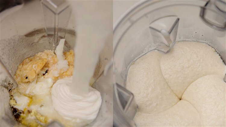 Image of In a blender, combine all ingredients except coconut milk, agar,...