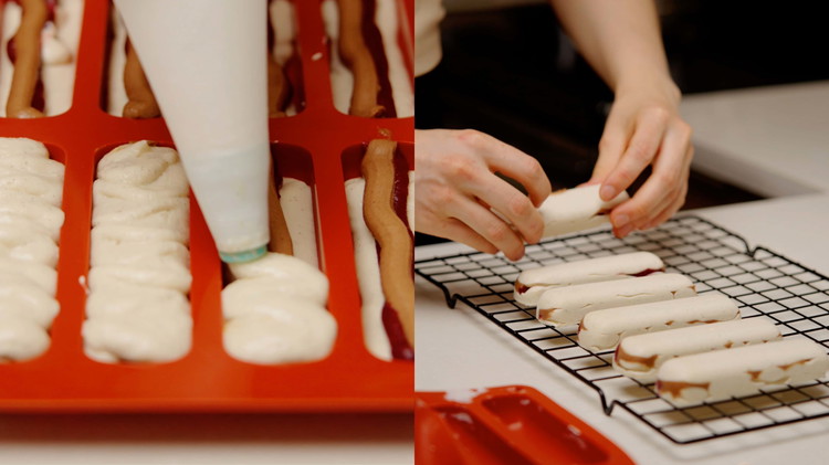Image of Use a silicone mold. Fill it first with the curd cheese base, then the two fillings, and again with the curd cheese base.