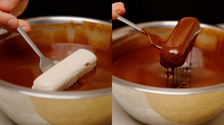 Image of While the bars cool, you have enough time to make the glaze: melt the chocolate, add the oil, and stir with a spatula until smooth and glossy.