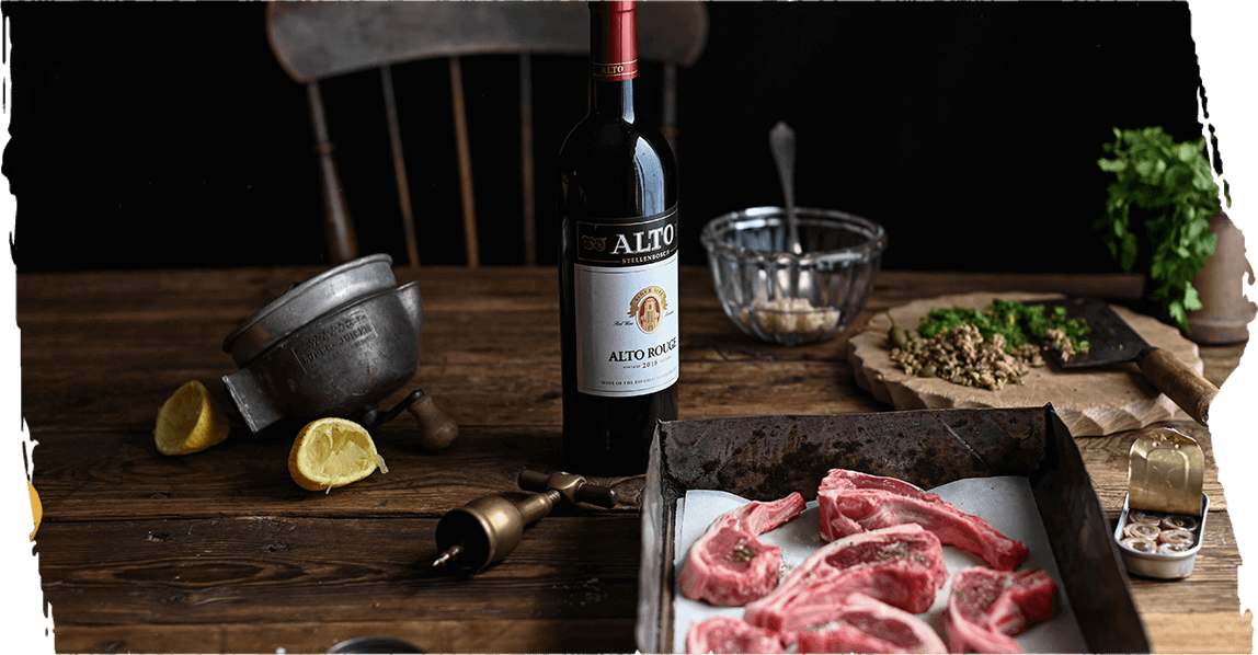 Alto Rouge & GRILLED LAMB CHOPS WITH ANCHOVY, PARSLEY & CAPER GREMOLATA