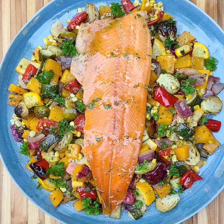 Image of Drizzle the veggies and trout generously with the herb dressing just before serving. Enjoy .