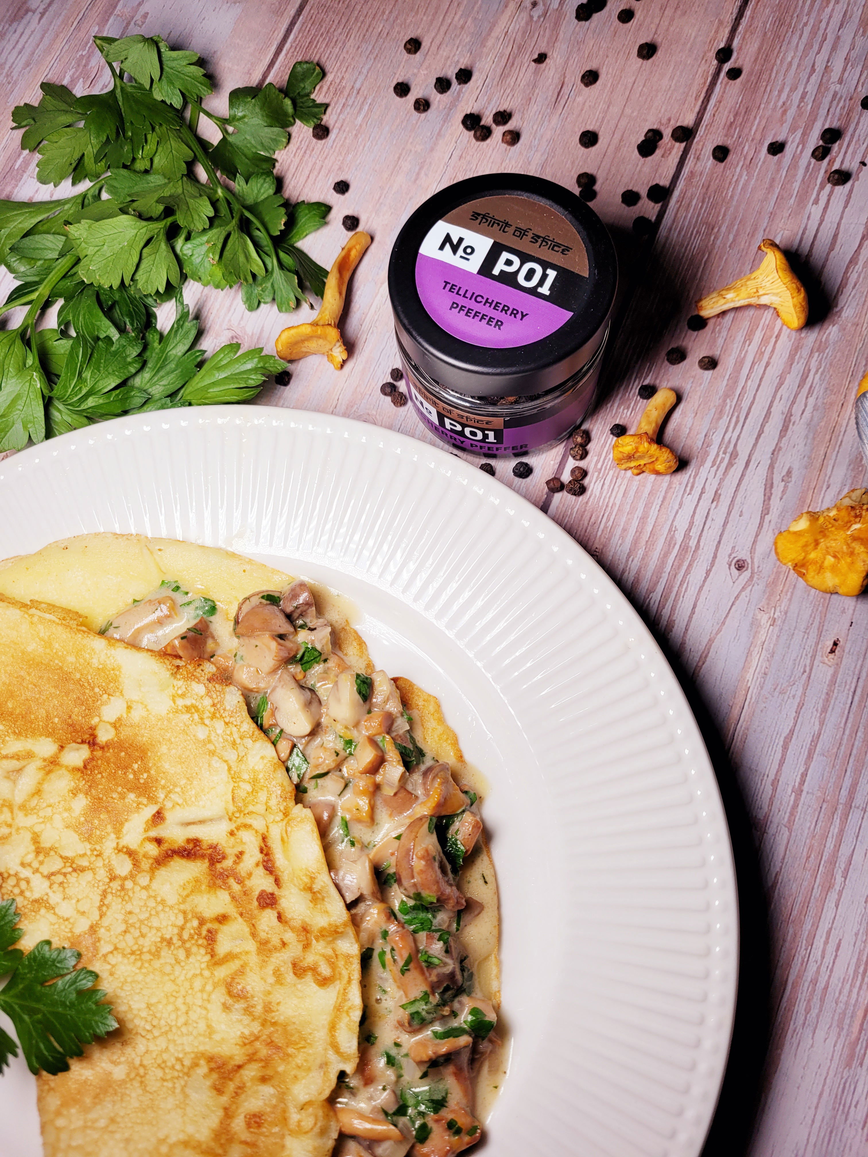 Crêpes mit Pilzen &amp; TelliCherry Pfeffer – Taste and More