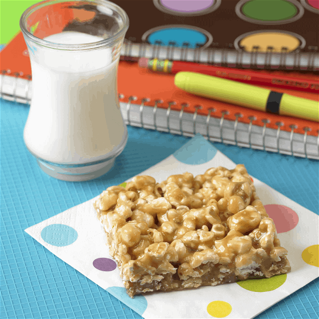 Image of Crunchy Peanut Butter Popcorn Bars for Back to School Snacks
