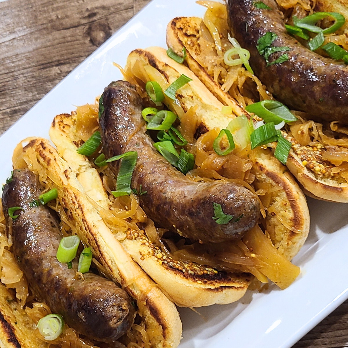 Bison Bratwurst and Sauerkraut on a Bun