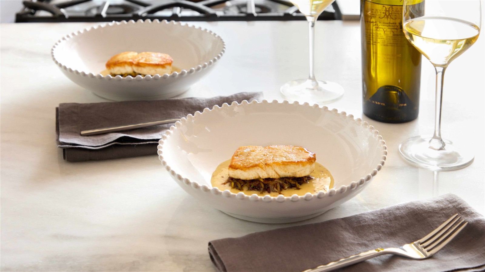 Image of Thomas Keller's Pan Roasted Atlantic Halibut with a Whole Grain Mustard Sauce