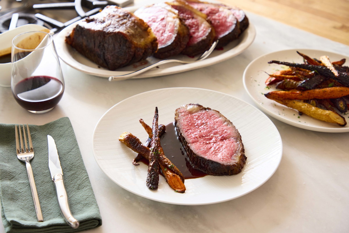 Thomas Keller's Oven Roasted Prime Beef Striploin w/ Red Wine Shallot Sauce