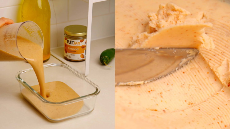 Image of Pour into a silicon mould, and leave it in the refrigerator for a few hours.  The butter will last a few weeks refrigerated, or a few months if frozen in the freezer.