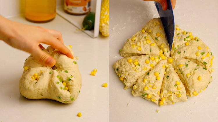 Image of Tip the dough out onto a lightly floured tray. Try not to handle it too much. Cut the dough into eight wedges with a sharp knife and transfer them to a baking tray, leaving at least 2 inches of free...