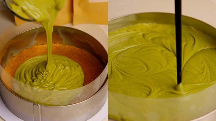 Image of Pour the mixture into the cake plan, and place it...