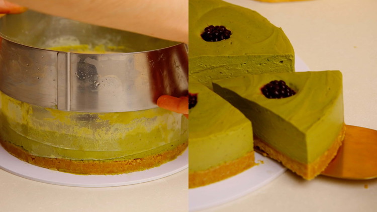 Image of Once set, carefully remove the cheesecake from the cake tin by lifting the bottom of the pan.  Slice and serve!