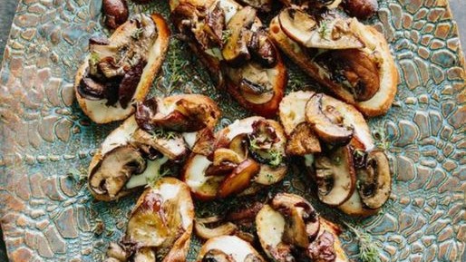 Image of Roasted Blue Oyster Mushrooms and Goat Cheese Crostini Recipe