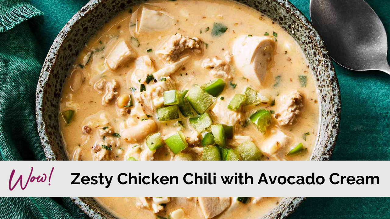 Chicken Chili with Avocado Cream