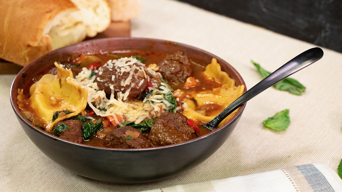 Halal Ravioli and Meatball Soup