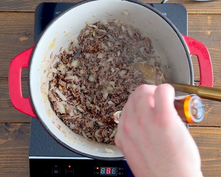 Image of Add the ground beef and begin to brown it. Once...