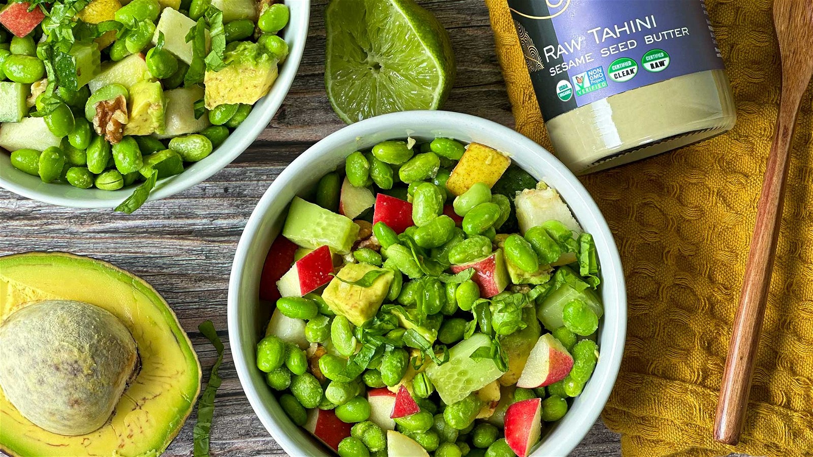 Image of Edamame Harvest Salad with Tahini Maple Vinaigrette