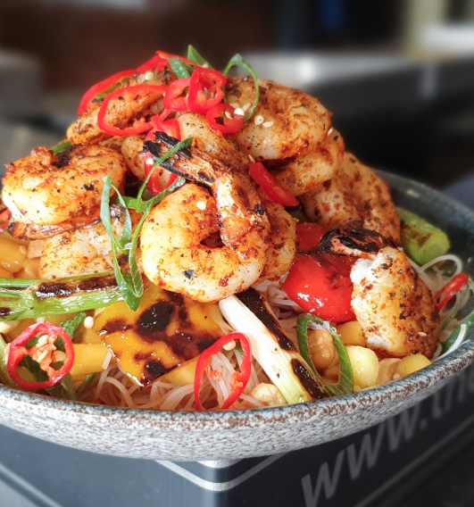 Image of Chilli-Lime Prawn Skewers with Glass Noodle Salad
