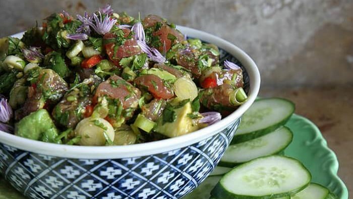 Image of Tuna Sashimi with Avocado Salad