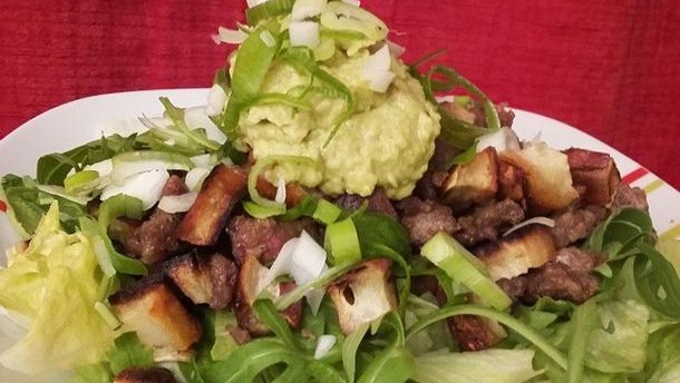 Image of Weeknight Sweet Potato Ground Beef Salad with Guacamole (AIP, Paleo)