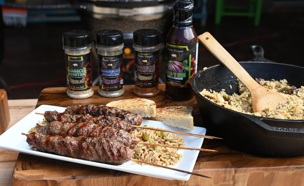 Mediterranean Kafta Kebabs with Cast Iron Dirty Rice