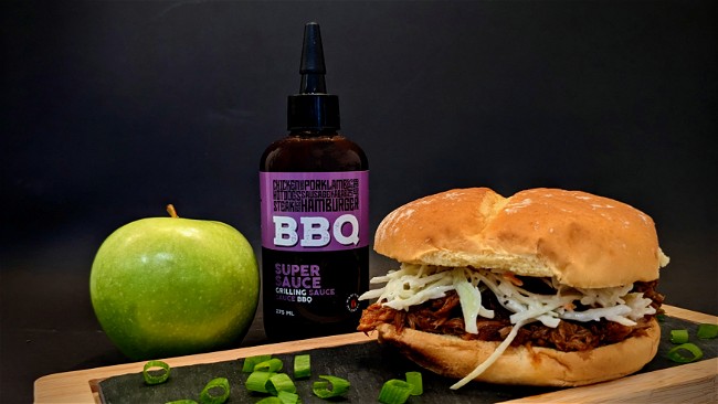 Image of Super Sauce Pulled Pork Sandwich with Apple Coleslaw