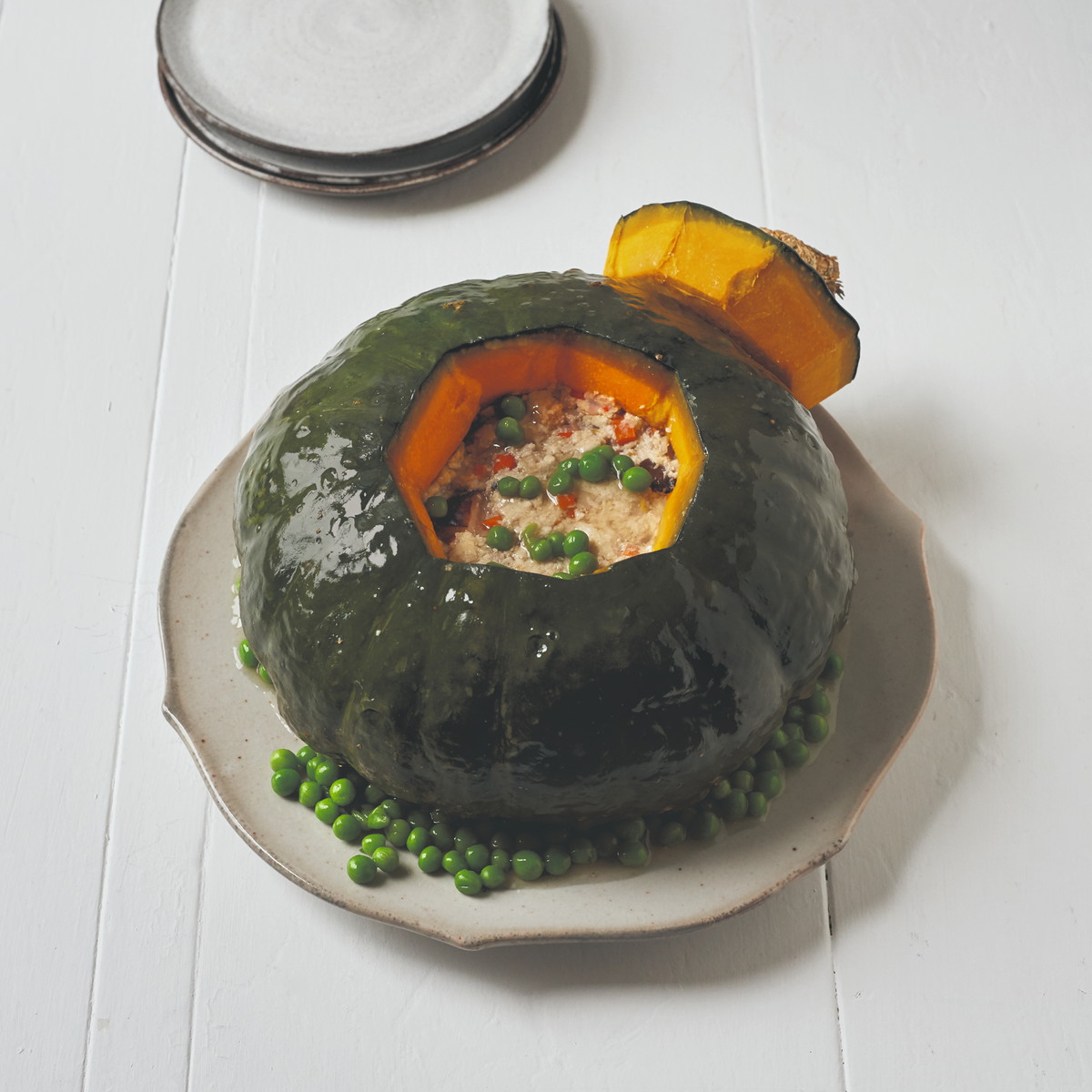 Recette de kabocha farcie au poulet et aux légumes