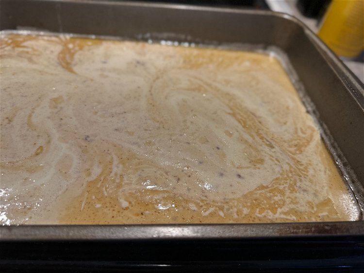 Image of Pour your batter over the melted butter in your pan...