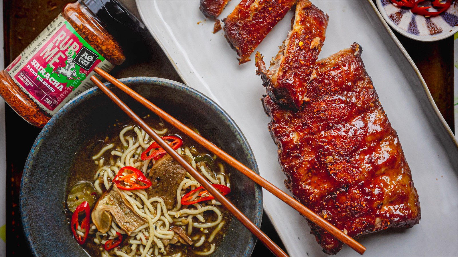 Image of Sriracha Ribs with Mushroom Miso Ramen Noodles